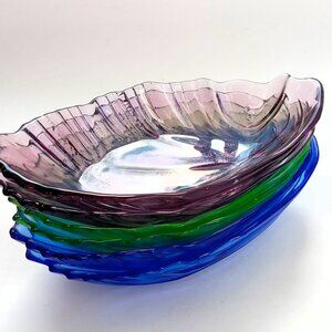 VTG Bohemian Glass Set of 6 Appetizer Nut Dishes Dolphin Fish Shape Multicolor